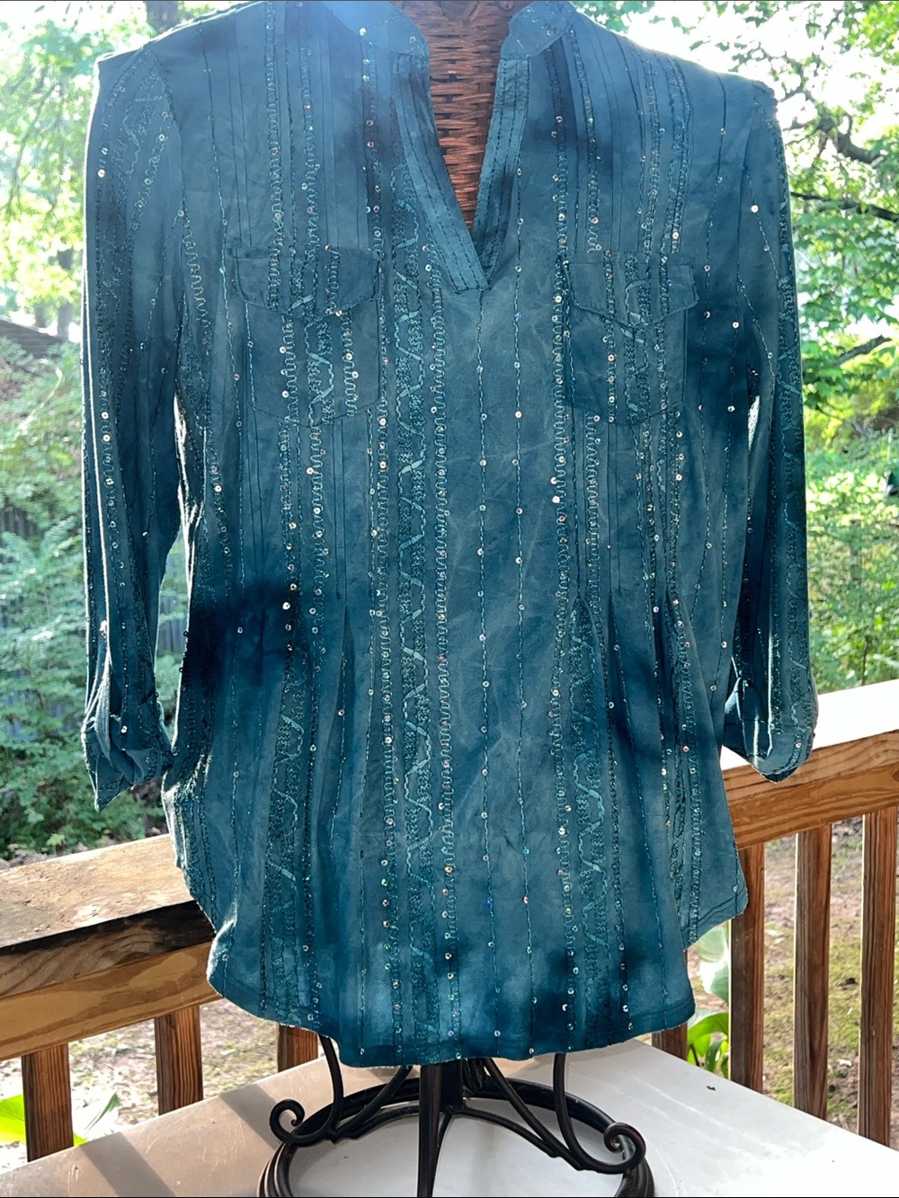 Teal Sequined Tunic Top